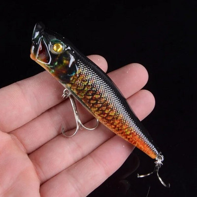 1tk 9,5cm 12g Popper kalapüügi landid Hard Bionic, värvitud sööt Voblerid ujumispüügitarbed 6 värvi 6# konksud 3D silmad