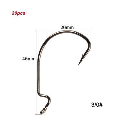 20tk/partii Texan Hooks High Carbon Steel Offset Hook Karpervissen Fishhooks Lant Softjerk 8#~-5/0 Anzuelos Pesca kalastustarbed