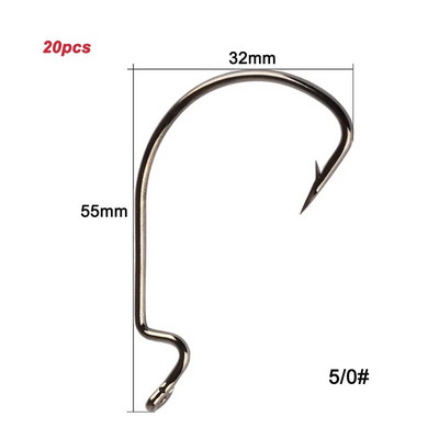 20tk/partii Texan Hooks High Carbon Steel Offset Hook Karpervissen Fishhooks Lant Softjerk 8#~-5/0 Anzuelos Pesca kalastustarbed