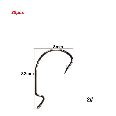 20tk/partii Texan Hooks High Carbon Steel Offset Hook Karpervissen Fishhooks Lant Softjerk 8#~-5/0 Anzuelos Pesca kalastustarbed
