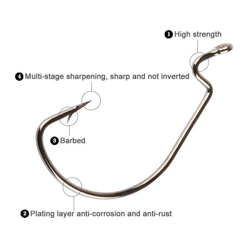 20tk/partii Texan Hooks High Carbon Steel Offset Hook Karpervissen Fishhooks Lant Softjerk 8#~-5/0 Anzuelos Pesca kalastustarbed