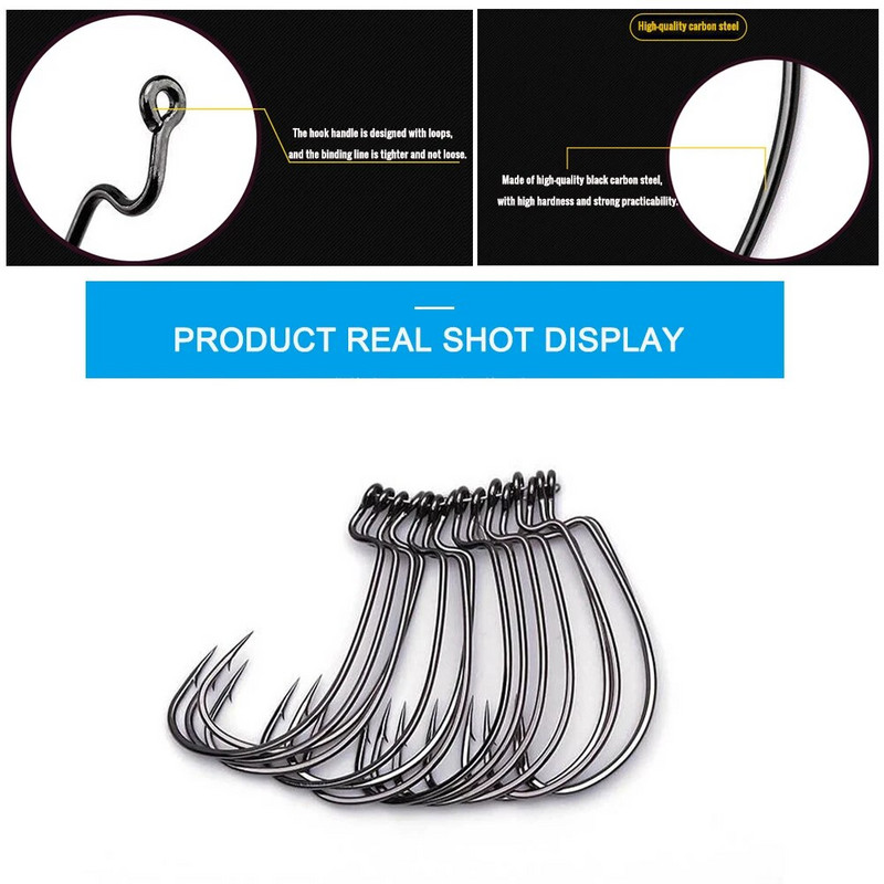 20tk/partii Texan Hooks High Carbon Steel Offset Hook Karpervissen Fishhooks Lant Softjerk 8#~-5/0 Anzuelos Pesca kalastustarbed