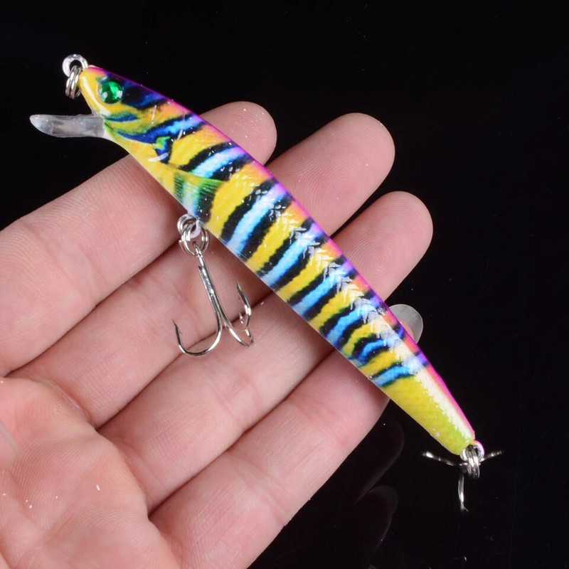 1tk 9,5cm 8,5g Minnow kalapüügi landid Hard Bionic 3D silmad, värvitud sööt 6# konksu voblerid ujumisriistad 6 värvi
