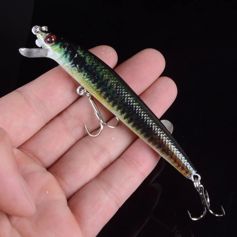 1tk 9,5cm 8,5g Minnow kalapüügi landid Hard Bionic 3D silmad, värvitud sööt 6# konksu voblerid ujumisriistad 6 värvi