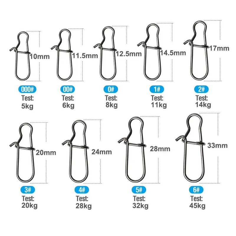 50 ή 100 τμχ Ανοξείδωτο ατσάλι με κουμπωτά ψαρέματος με γάντζο καρφίτσα κουμπώματος Fastlock Αξεσουάρ με κλιπ για γάντζο με περιστρεφόμενη κάννη