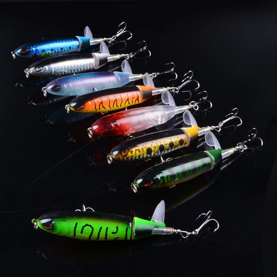 1 buc Big Popper 9cm 13g Nalucă de pescuit Topwater Momeală tare artificială Ochi 3D Swimbait Moale Rotative Coada Aparatură de pescuit