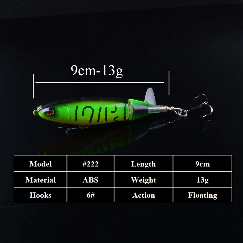 1gb Liels spiedpogas 9cm 13g Topwater Makšķerēšanas māneklis Mākslīgā cietā ēsma 3D Eyes Swimbait Mīksta Rotējoša Aste Makšķerēšanas piederumi