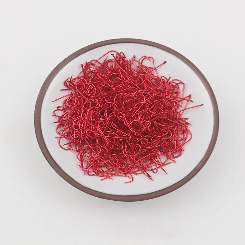 100 τμχ Fishing Hook Series 1#-8# Αγκαθωτό αγκίστρι ψαριού υψηλής ανθρακούχο χάλυβα κόκκινο χρυσό Fishhooks Bent Baitholder Ringed Carp Hook Tackle