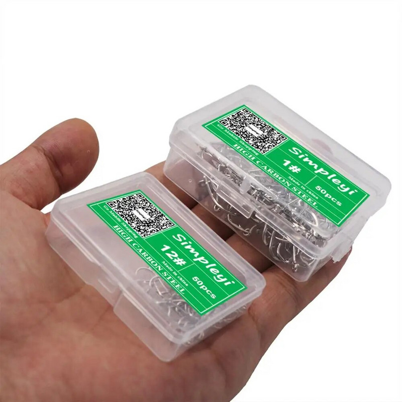 50 vnt. / Dėžutė Spygliuotas anglies plieno žvejybos kabliukai jūrų kirmėlių karpių vieno apskritimo kabliukų rinkinys muselinei žūklei priedai Žvejybos reikmenys