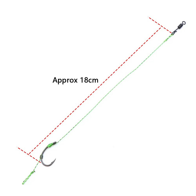 6 vnt. Karpių žvejybos reikmenys Plaukų įtaisai su spygliuotu meškeriojimo kabliu Paruošta surišta karpinio valas kabliukas, skirtas karpių kailiams žvejybos reikmenims