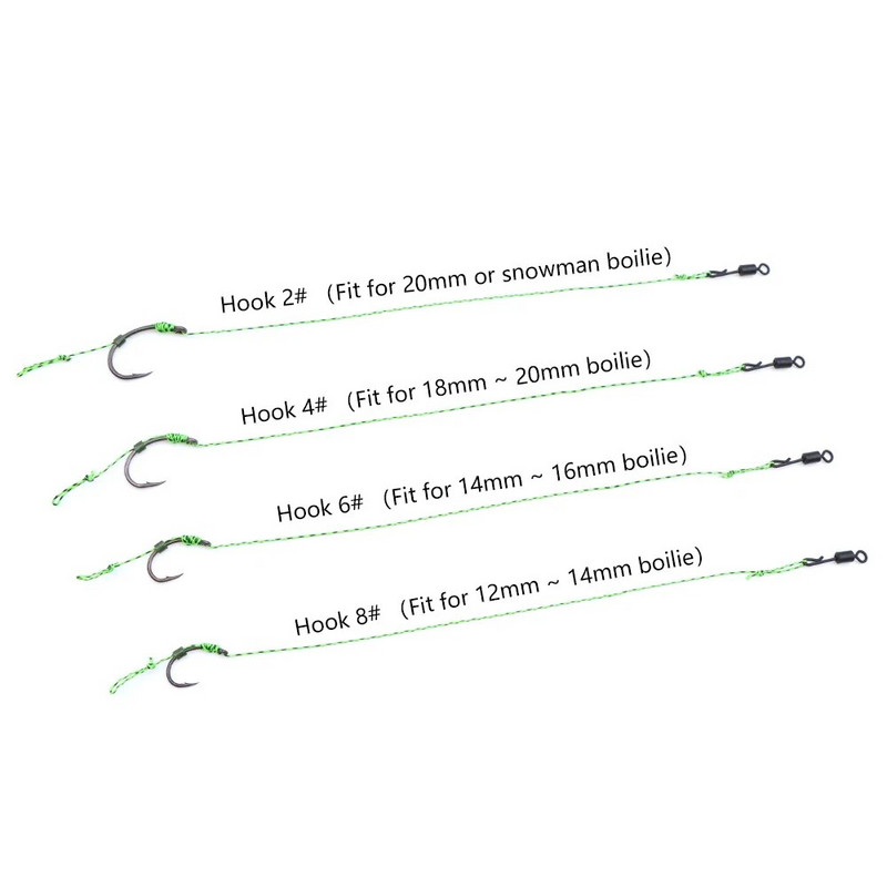 6 vnt. Karpių žvejybos reikmenys Plaukų įtaisai su spygliuotu meškeriojimo kabliu Paruošta surišta karpinio valas kabliukas, skirtas karpių kailiams žvejybos reikmenims