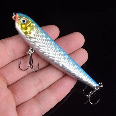 1τμχ Top Water Fishing Lure Wobbler Μολύβι σκληρής πλαστικής τεχνητής επιφάνειας Minnow 8,5cm 10g με 3D μάτια