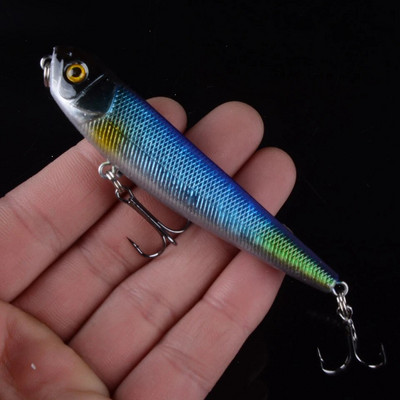 1τμχ Top Water Fishing Lure Wobbler Μολύβι σκληρής πλαστικής τεχνητής επιφάνειας Minnow 8,5cm 10g με 3D μάτια