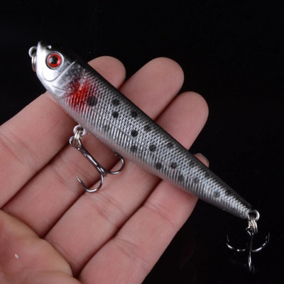 1τμχ Top Water Fishing Lure Wobbler Μολύβι σκληρής πλαστικής τεχνητής επιφάνειας Minnow 8,5cm 10g με 3D μάτια