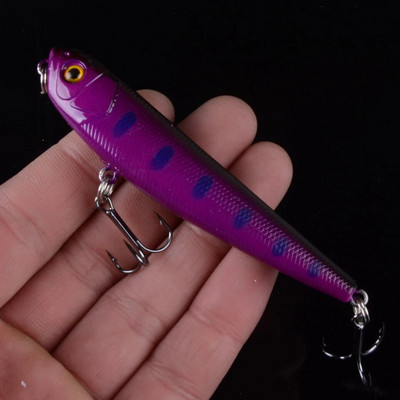 1τμχ Top Water Fishing Lure Wobbler Μολύβι σκληρής πλαστικής τεχνητής επιφάνειας Minnow 8,5cm 10g με 3D μάτια