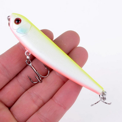 1τμχ Top Water Fishing Lure Wobbler Μολύβι σκληρής πλαστικής τεχνητής επιφάνειας Minnow 8,5cm 10g με 3D μάτια
