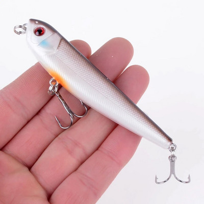 1τμχ Top Water Fishing Lure Wobbler Μολύβι σκληρής πλαστικής τεχνητής επιφάνειας Minnow 8,5cm 10g με 3D μάτια