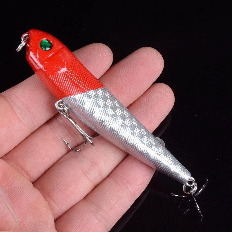 1τμχ Top Water Fishing Lure Wobbler Μολύβι σκληρής πλαστικής τεχνητής επιφάνειας Minnow 8,5cm 10g με 3D μάτια