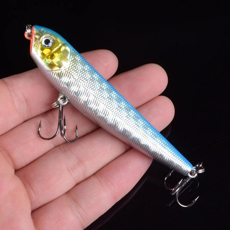 1τμχ Top Water Fishing Lure Wobbler Μολύβι σκληρής πλαστικής τεχνητής επιφάνειας Minnow 8,5cm 10g με 3D μάτια