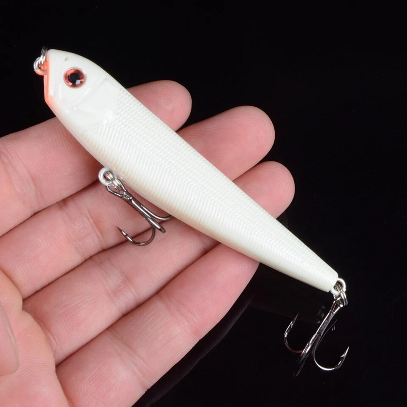 1τμχ Top Water Fishing Lure Wobbler Μολύβι σκληρής πλαστικής τεχνητής επιφάνειας Minnow 8,5cm 10g με 3D μάτια