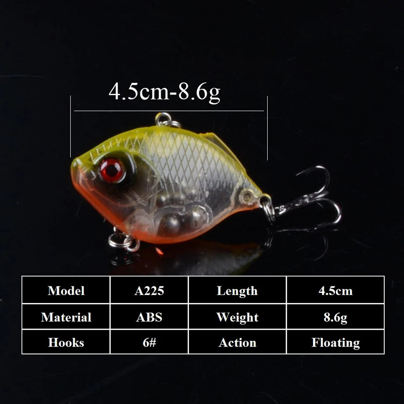 1 ΤΕΜ 4,5cm/8,6g Winter Sea Hard Fishing Lure VIB Set Bait 3D Eyes Wobbler Crankbait Top Water Lure
