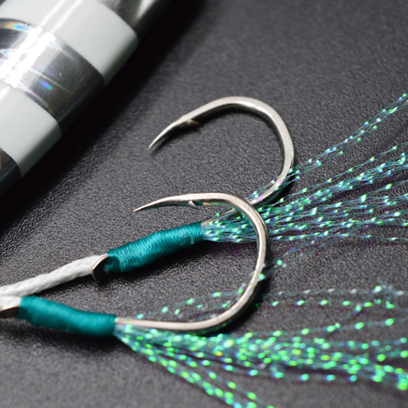 10 paari Jig Lure Assist Konks Merevesi Aeglane Jigging Fishjig Topelt Okastega Peche Feather Konksu Jig Pea konksu tarvikud