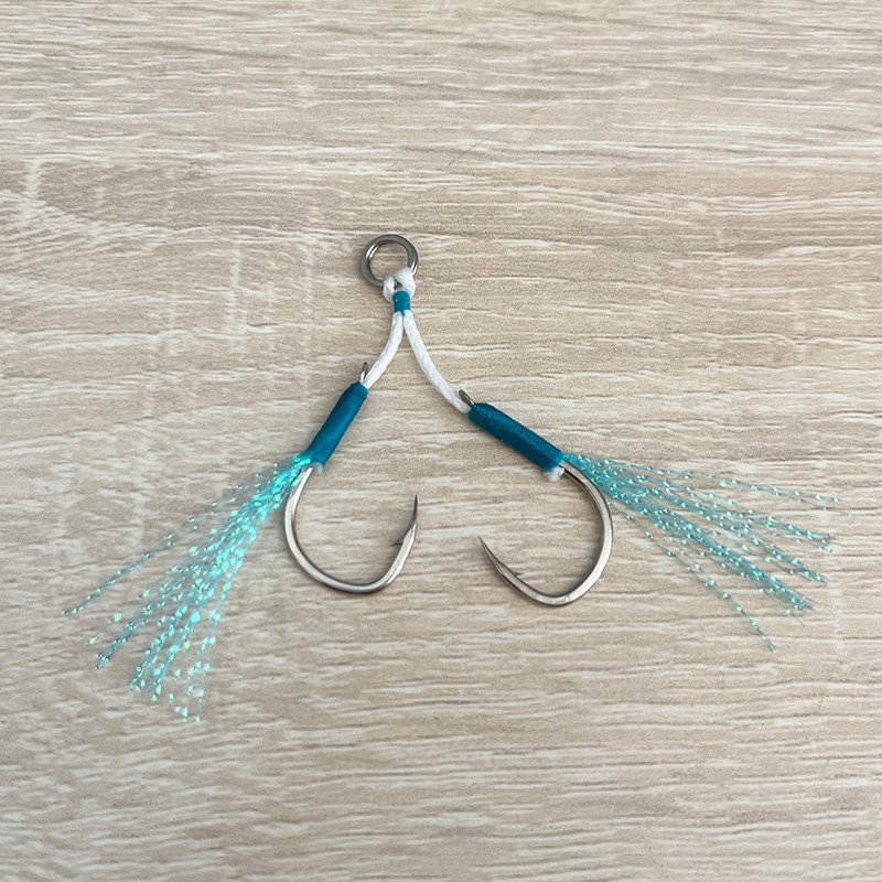 10 paari Jig Lure Assist Konks Merevesi Aeglane Jigging Fishjig Topelt Okastega Peche Feather Konksu Jig Pea konksu tarvikud