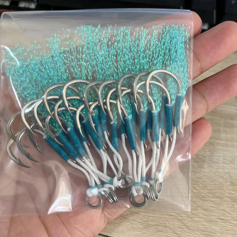 10 paari Jig Lure Assist Konks Merevesi Aeglane Jigging Fishjig Topelt Okastega Peche Feather Konksu Jig Pea konksu tarvikud