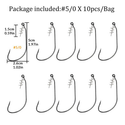 10 tk/partii Pehme ussipüügikonks koos vedrulukuga karpkala õngekonks pehme peibutussööda vändakonksu jaoks #1/0-#5/0