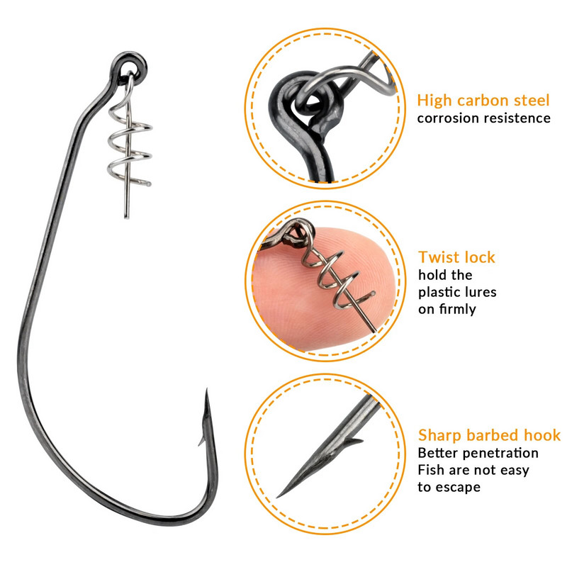 10 tk/partii Pehme ussipüügikonks koos vedrulukuga karpkala õngekonks pehme peibutussööda vändakonksu jaoks #1/0-#5/0