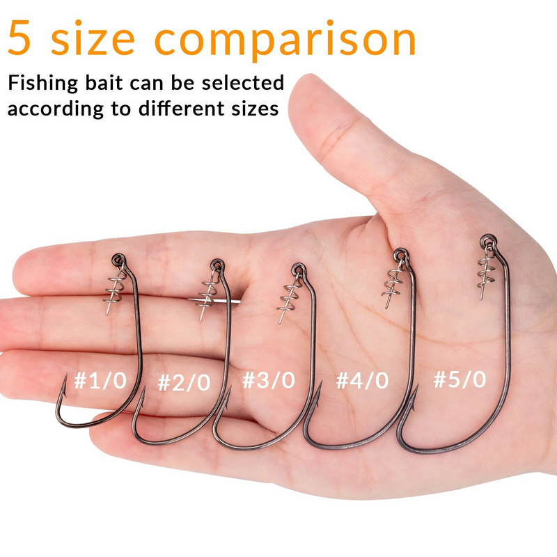 10 tk/partii Pehme ussipüügikonks koos vedrulukuga karpkala õngekonks pehme peibutussööda vändakonksu jaoks #1/0-#5/0