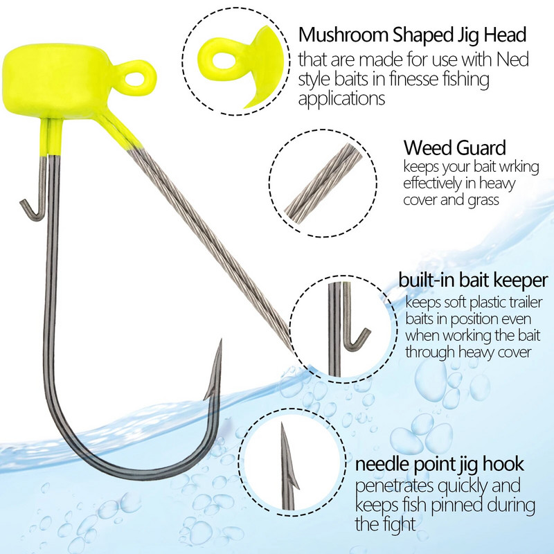 5tk/partii Jig Head õngekonks 3,5g 5,5g 6,5g Weedless Barbed Fishhook Fishing Ned Rig bassipüügiks