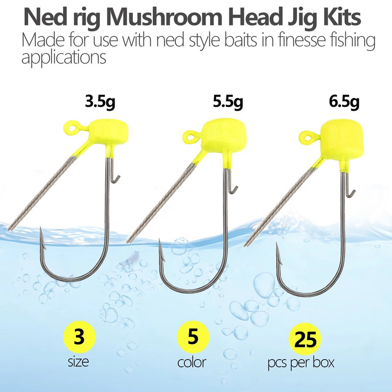 5tk/partii Jig Head õngekonks 3,5g 5,5g 6,5g Weedless Barbed Fishhook Fishing Ned Rig bassipüügiks