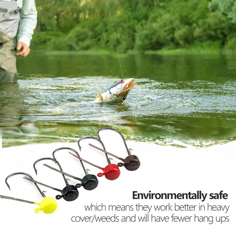 5tk/partii Jig Head õngekonks 3,5g 5,5g 6,5g Weedless Barbed Fishhook Fishing Ned Rig bassipüügiks