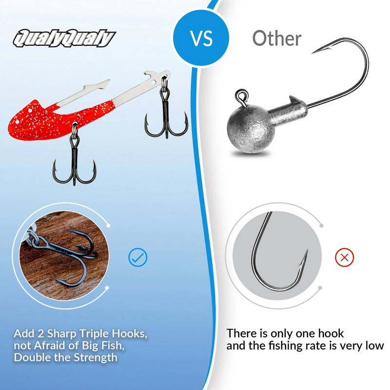 2,5 CM söödahoidja Kahekordne terava kolmekordse konksuga Pehme peibutusalus pehme püügisööda jaoks pikkusega 3–4 tolli suurtele/väikestele kaladele