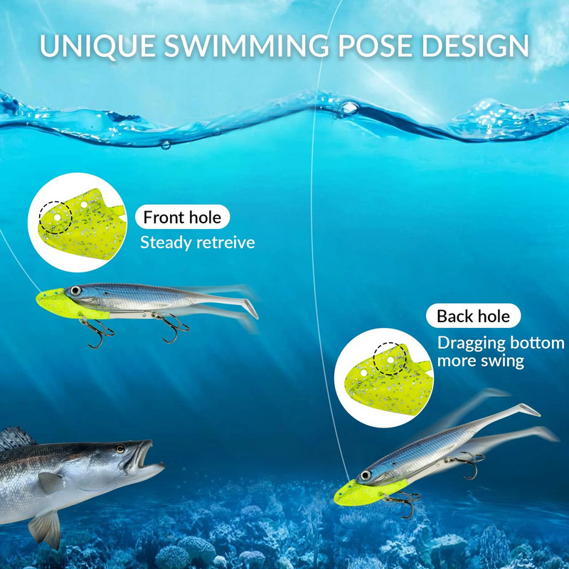 2,5 CM söödahoidja Kahekordne terava kolmekordse konksuga Pehme peibutusalus pehme püügisööda jaoks pikkusega 3–4 tolli suurtele/väikestele kaladele