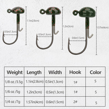 5 τμχ/παρτίδα Mushroom Jig Head Fishing Hook Weedless Fishing Ned Rig Bass Fishing Tackle Jig Head Set 3,5g 5g 7g