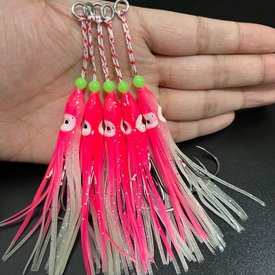 5 komada udice za pomoć pri ubodu 90 mm Svjetleća hobotnica Slow Soft Skirted Lure Dvostruka udica za slanu vodu Inchiku Udice za ribu Tai Kabura Peche