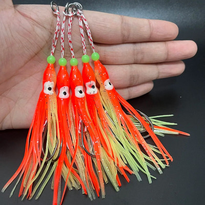 5 komada udice za pomoć pri ubodu 90 mm Svjetleća hobotnica Slow Soft Skirted Lure Dvostruka udica za slanu vodu Inchiku Udice za ribu Tai Kabura Peche