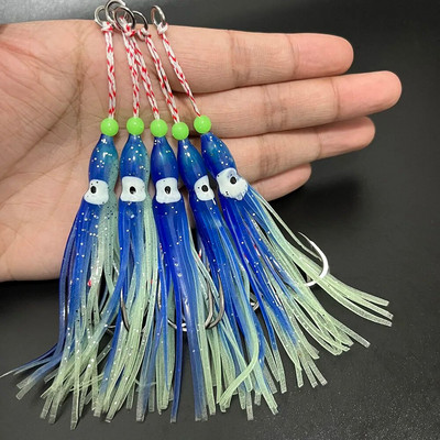 5 komada udice za pomoć pri ubodu 90 mm Svjetleća hobotnica Slow Soft Skirted Lure Dvostruka udica za slanu vodu Inchiku Udice za ribu Tai Kabura Peche