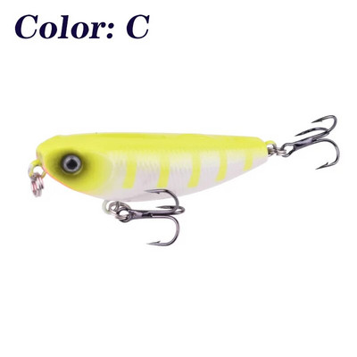 1 бр. Риболовна примамка с воден молив, 5 см, 5,5 г, плаващи воблери за ходене на кучета, изкуствена твърда стръв с 10 # куки за бас
