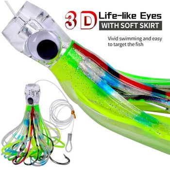 Resin Head Octopus Soft Skirt Trolling Lure Deep Sea Fishing for Big Fish Marlin Tuna Mahi Dolphin Fast Sinking 70g/96g 17/23cm