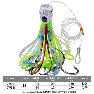 Resin Head Octopus Pehme seelik trolling peibutis suur kala süvamere kalapüük marliin tuunikala Mahi delfiin kiiresti uppuv 70g/96g 17/23cm