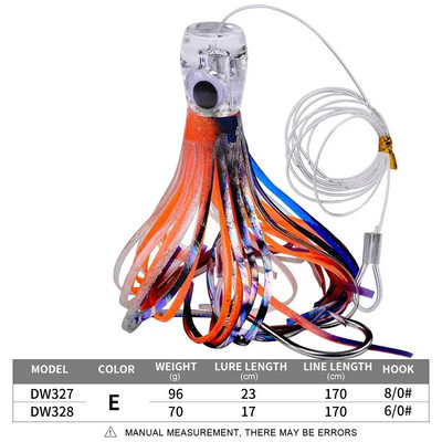 Resin Head Octopus Pehme seelik trolling peibutis suur kala süvamere kalapüük marliin tuunikala Mahi delfiin kiiresti uppuv 70g/96g 17/23cm