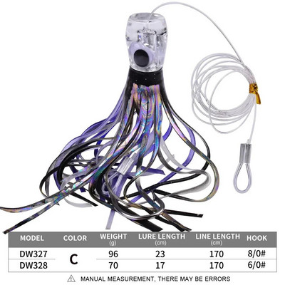 Resin Head Octopus Pehme seelik trolling peibutis suur kala süvamere kalapüük marliin tuunikala Mahi delfiin kiiresti uppuv 70g/96g 17/23cm