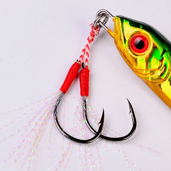 10 ζεύγη/παρτίδα Fishing Hook Jig Double Pair Hooks Αξεσουάρ με φτερά με αγκαθωτό νήμα Pesca Fishing Lure Slow Jigging
