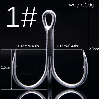 20 tk/partii Paks kolmikkonks, tugev tõmme 1# 2# 4# 6# 8# 10# 12# kõrge süsinikusisaldusega terasest ümmargune volditud kolmekordse omaniku õngekonksud