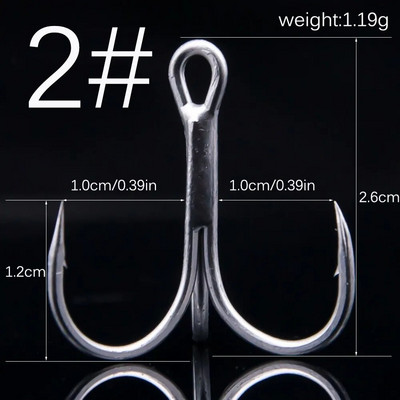 20 tk/partii Paks kolmikkonks, tugev tõmme 1# 2# 4# 6# 8# 10# 12# kõrge süsinikusisaldusega terasest ümmargune volditud kolmekordse omaniku õngekonksud