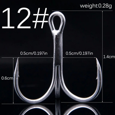 20 tk/partii Paks kolmikkonks, tugev tõmme 1# 2# 4# 6# 8# 10# 12# kõrge süsinikusisaldusega terasest ümmargune volditud kolmekordse omaniku õngekonksud