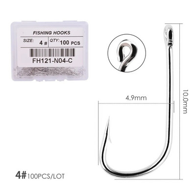 100 tk/ kast Valge pika varrega konks, okast õngekonksud Jig Head Fishooks Pond Worm karpkala ühe ringiga konks karpkala jaoks